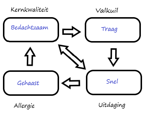 bedachtzaam traag of gehaast